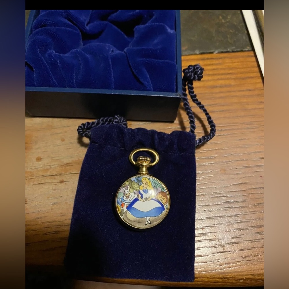 Vintage Halcyon Days Enamels
England Alice In Wonderland Pocket
Watch Clock Box